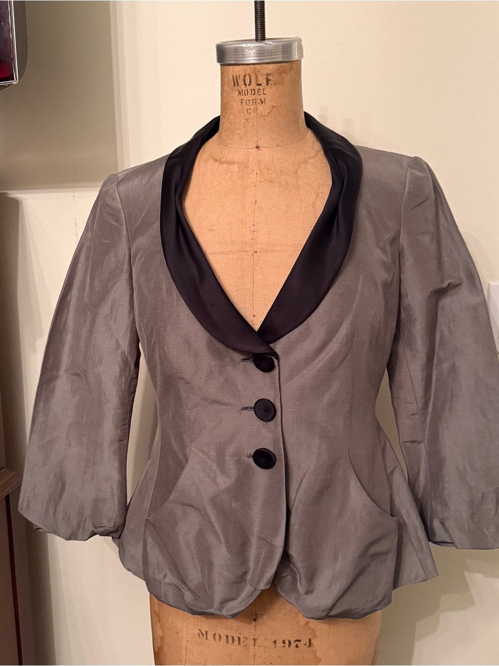 Vintage Emporio Armani Fitted Blazer Black Satin Lapels